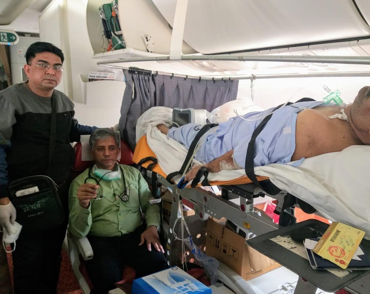 Doctor and nurse team aboard domestic air ambulance flight